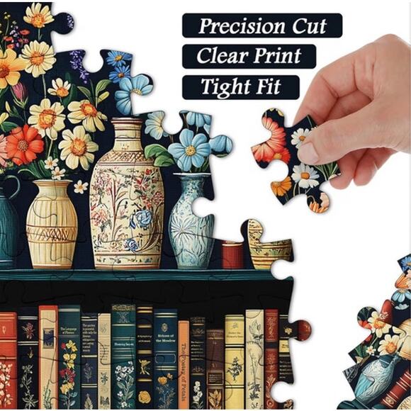 PICKFORU Wildflower VTG Flower Book Lover Bookshelf Library Jigsaw Puzzle 1000 p - Picture 2 of 8